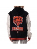 Chicago Bears Black and White Hooded Varsity Jacket Chicago Bears Black and White Hooded Varsity Jacket