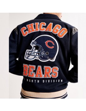 Chicago Bears Navy Varsity Bomber Wool Jacket