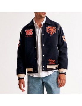 Chicago Bears Navy Varsity Bomber Wool Jacket