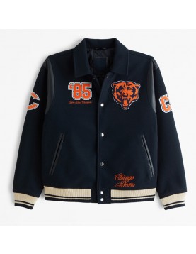 Chicago Bears Navy Varsity Bomber Wool Jacket