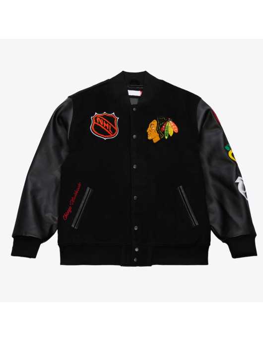 Chicago Blackhawks Black Out Team Logo Varsity Jacket