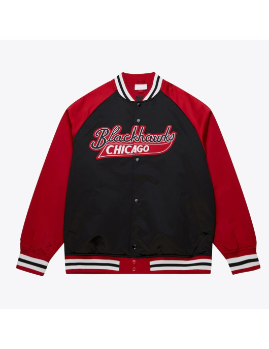 Chicago Blackhawks Vintage Logo Double Clutch Black Satin Jacket