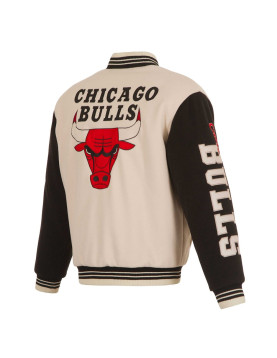 Chicago Bulls Cream and Black Varsity Jacket