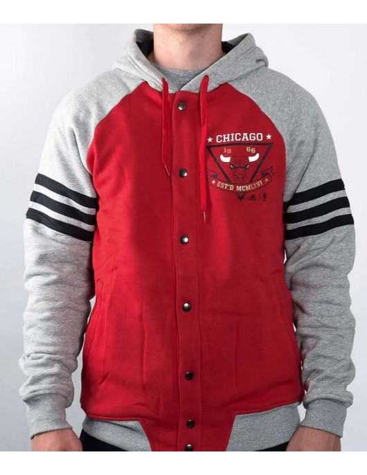 Chicago Bulls Fleece Red and Grey Varsity Jacket