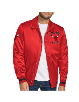 Chicago Bulls Stitch Applique Red Satin Jacket