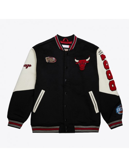 Chicago Bulls Team History Black Vintage Logo Varsity Jacket