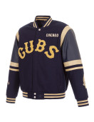 Chicago Cubs Embroidered Logo Varsity Navy Wool & Leather Jacket