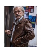 Christoph Waltz Old Guy Film Danny Dolinski Brown Leather Jacket