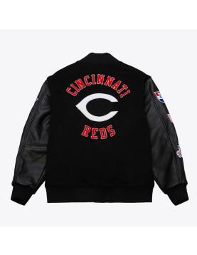Cincinnati Reds Black Out Vintage Logo Varsity Jacket