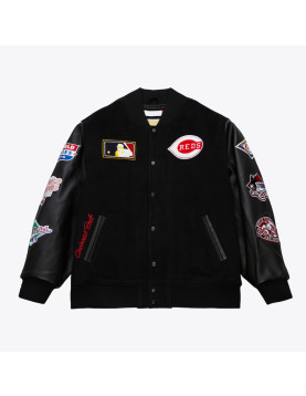Cincinnati Reds Black Out Vintage Logo Varsity Jacket