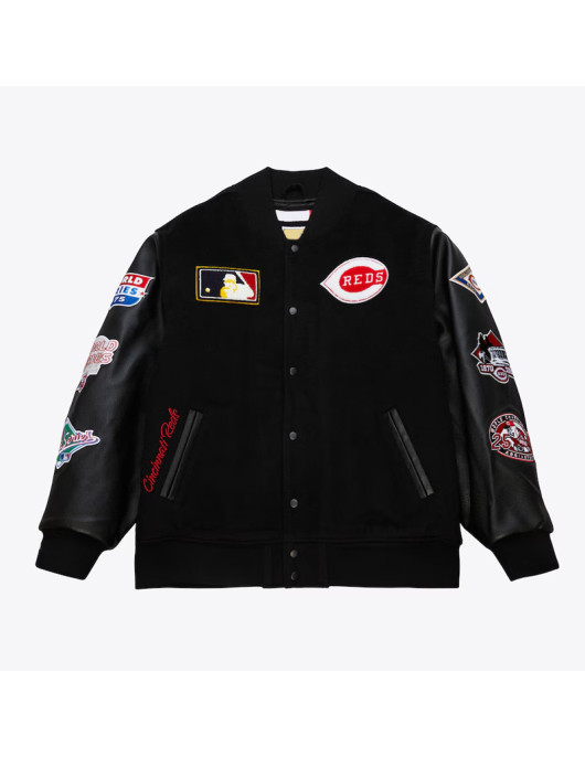 Cincinnati Reds Black Out Vintage Logo Varsity Jacket
