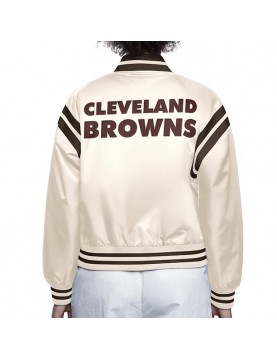 Cleveland Browns Cream Full Count Satin Varsity Jacket 
