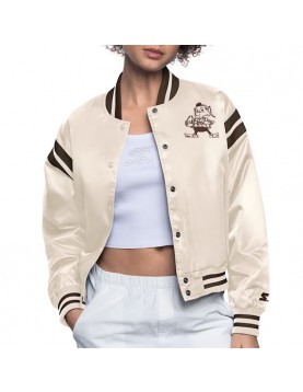 Cleveland Browns Cream Full Count Satin Varsity Jacket 