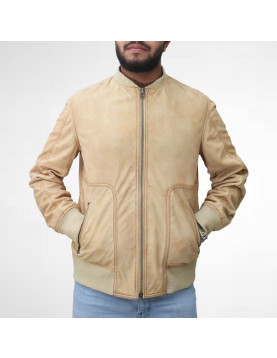 Cream Color Suede Bomber Jacket