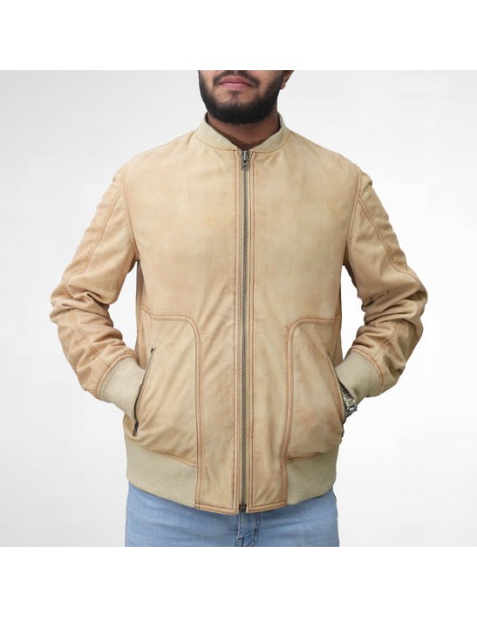 Cream Color Suede Bomber Jacket