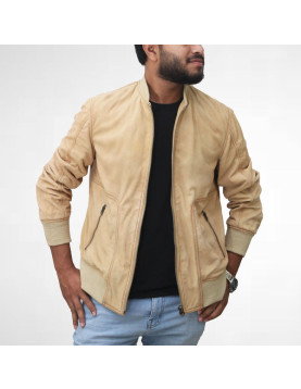Cream Color Suede Bomber Jacket