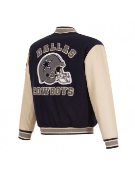 Dallas Cowboys Navy &amp; Cream Varsity – Wool Body Leather Sleeves