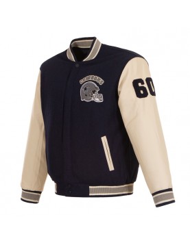 Dallas Cowboys Navy &amp; Cream Varsity – Wool Body Leather Sleeves