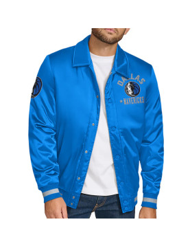 Dallas Mavericks Stitch Applique Blue Satin Jacket