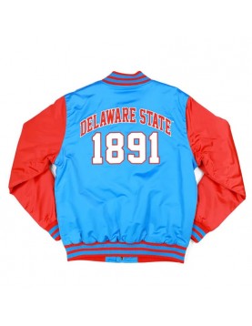 Delaware State Sky Blue and Red Baseball Jacket