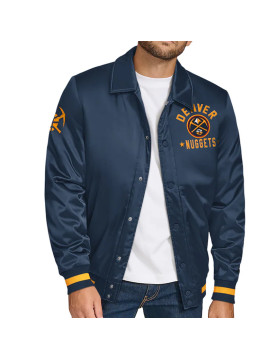Denver Nuggets Stitch Applique Navy Satin Jacket