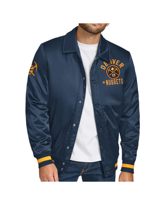 Denver Nuggets Stitch Applique Navy Satin Jacket