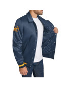 Denver Nuggets Stitch Applique Navy Satin Jacket
