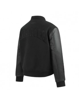 Denver Nuggets Triple Black Varsity Wool and Leather Jacket 