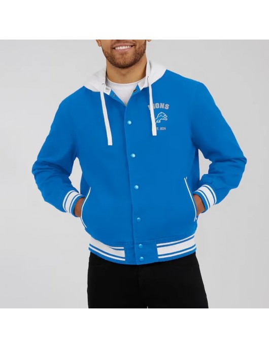 Detroit Lions Blue Hooded Cotton Jacket