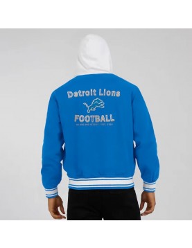 Detroit Lions Blue Hooded Cotton Jacket