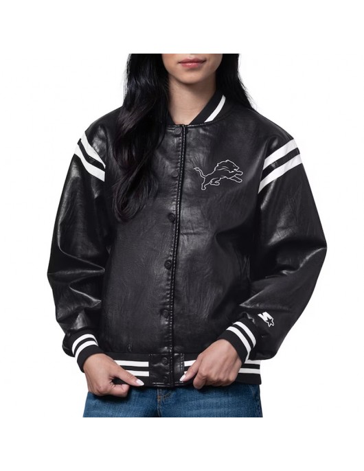 Detroit Lions High Heat Vegan Black Varsity Leather Jacket
