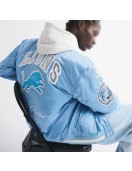Detroit Lions Light Blue Varsity Bomber Satin Jacket