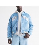 Detroit Lions Light Blue Varsity Bomber Satin Jacket