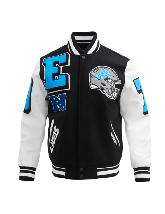 Detroit Lions Mashup Rib Varsity Wool/Leather Jacket