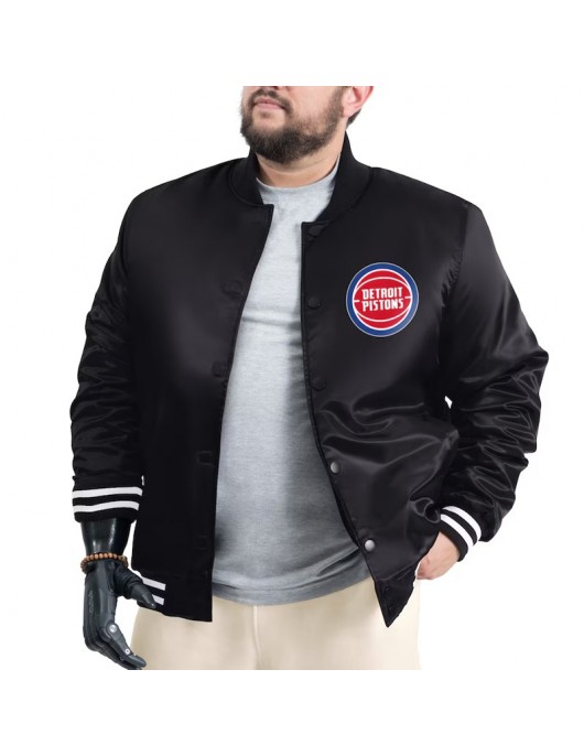 Detroit Pistons Adaptive Bold Logo Varsity Satin Jacket Detroit Pistons Adaptive Bold Logo Varsity Satin Jacket