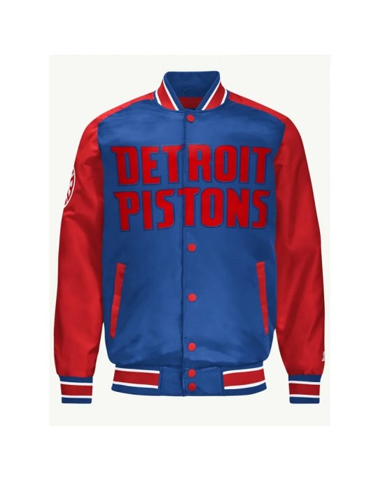 Detroit Pistons Blue and Red Varsity Satin Jacket Detroit Pistons Blue and Red Varsity Satin Jacket