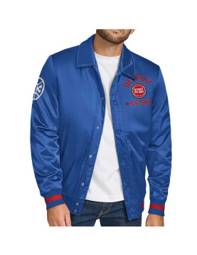 Detroit Pistons Stitch Applique Blue Satin Jacket