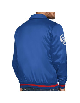 Detroit Pistons Stitch Applique Blue Satin Jacket