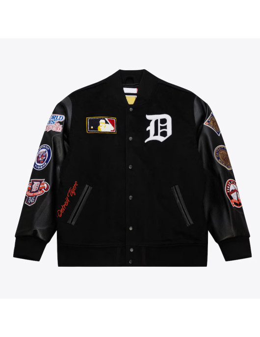 Detroit Tigers Black Out Vintage Logo Varsity Jacket