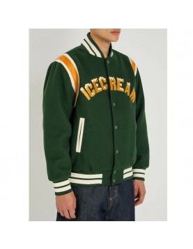 Drippy Icecream Teddy Varsity Green Wool Jacket