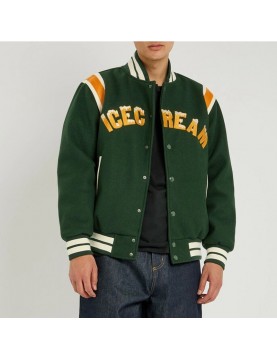 Drippy Icecream Teddy Varsity Green Wool Jacket