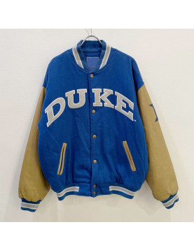 Duke University Blue and Tan Brown Varsity Jacket