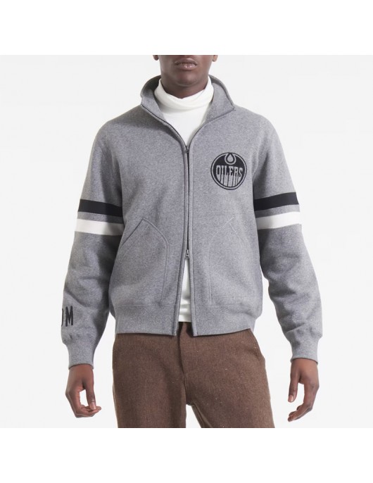 Edmonton Oilers Heather Gray Striped Fleece Jacket Edmonton Oilers Heather Gray Striped Fleece Jacket