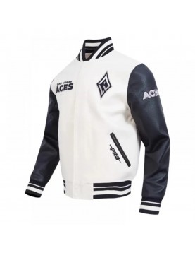 Eggshell/Black Retro Las Vegas Aces Classics Rib Varsity Jacket