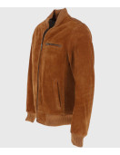 Ethan Mens Tan Bomber Suede Leather Jacket
