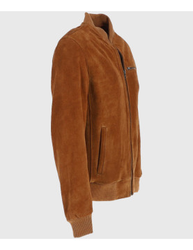 Ethan Mens Tan Bomber Suede Leather Jacket