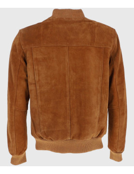 Ethan Mens Tan Bomber Suede Leather Jacket