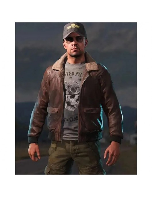Far Cry 5 Brown Aviator Leather Jacket