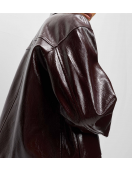 Faux Leather Lacquered Harrington Brown Jacket