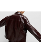 Faux Leather Lacquered Harrington Brown Jacket